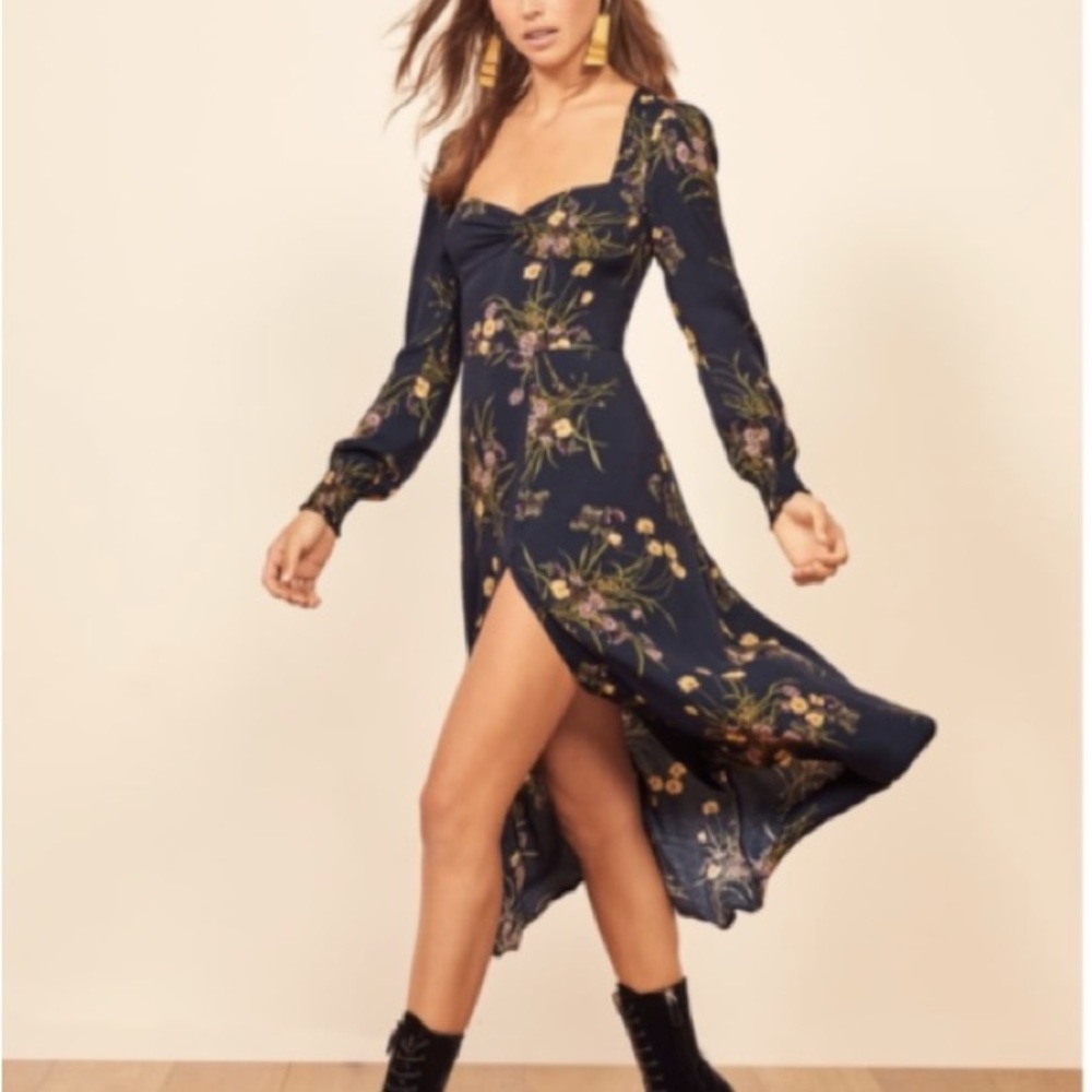 Reformation Floral Black Dress